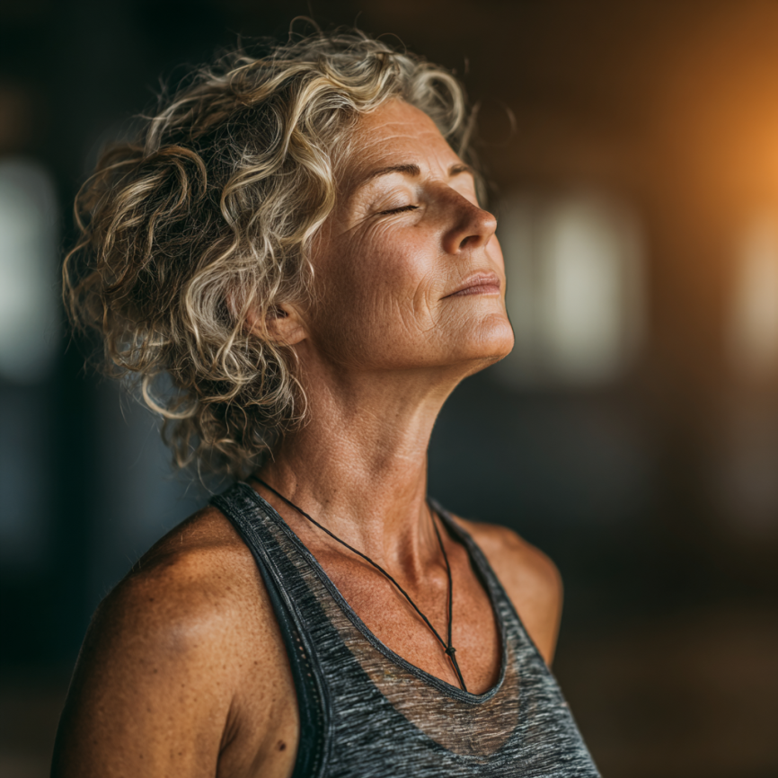 Група літніх людей займається йогою в парку